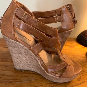 Top Moda brown leather platform wedges